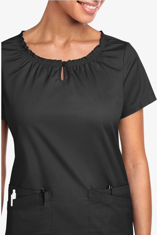 Blusa m&eacute;dica UA Butter-Soft STRETCH estilo campesina con mangas cortas y 6 bolsillos para mujer - Black - 3