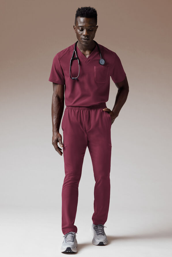 Hypothesis S-A Shift Adaptive Men’s 6-Pocket Tapered Leg Scrub Pant - Wine - 2
