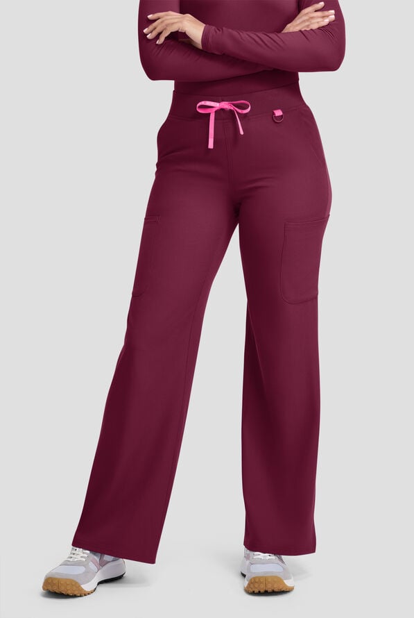 Med Couture Amp Women's 5-Pocket STRETCH High-Rise Wide Leg Cargo Scrub Pant - Wine - 1