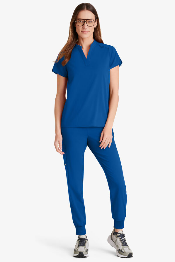Grey's Anatomy by Barco Spandex STRETCH Avery Women's 2-Pocket Notch Sleeve V-Neck Scrub Top - Royal - 4
