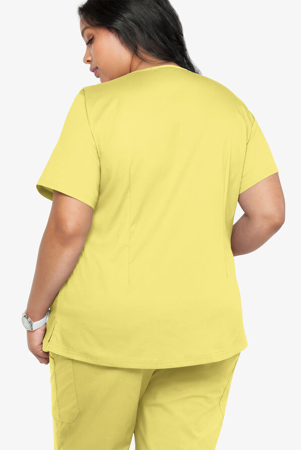 Butter-Soft STRETCH Women's 4-Pocket V-Neck Scrub Top - Lemon Sherbet - 4