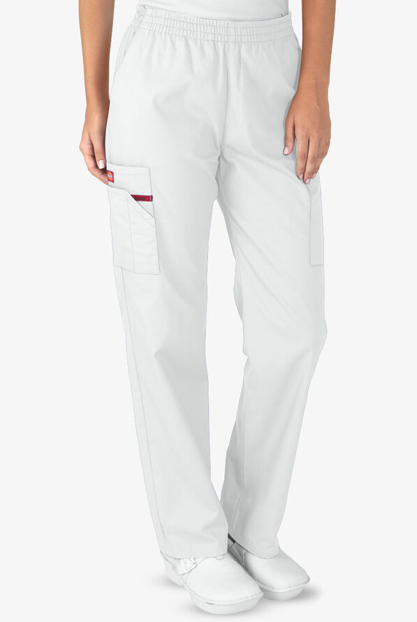 Dickies EDS Signature Women's 6-Pocket Classic Fit Pull-On Scrub Pants - Tall - White - 1