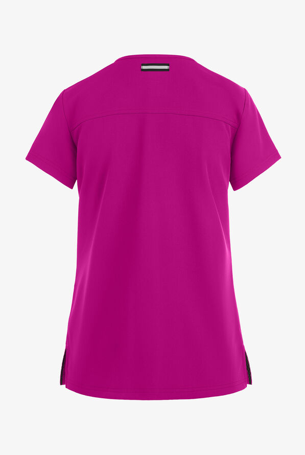 koi Next Gen Hustle and Heart Women's 3-Pocket STRETCH V-Neck Scrub Top - Azalea Pink - 2