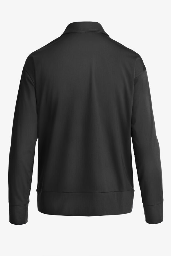 Grey's Anatomy by Barco Knit STRETCH Ease Warm Up Women's 4-Pocket Zip Front Scrub Jacket - Black - 2