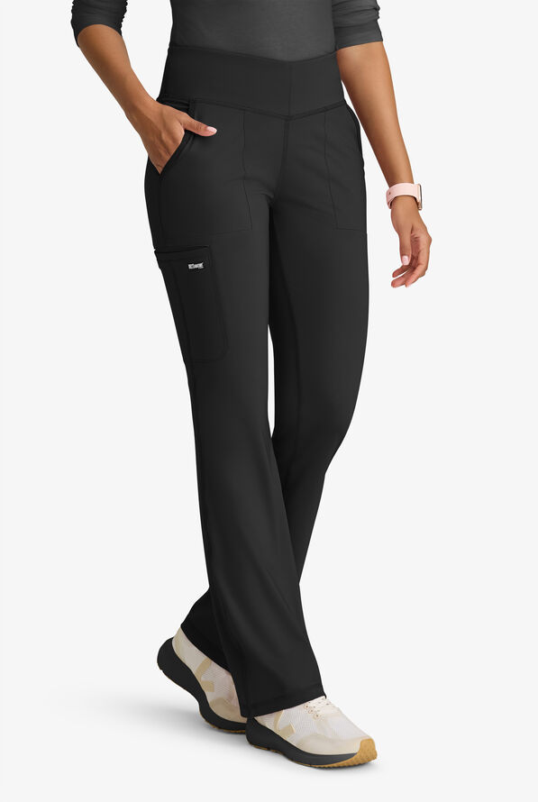 Grey's Anatomy by Barco Knit STRETCH Swift Women's 5-Pocket Fit & Flare Cargo Scrub Pants - Petite - Black - 1