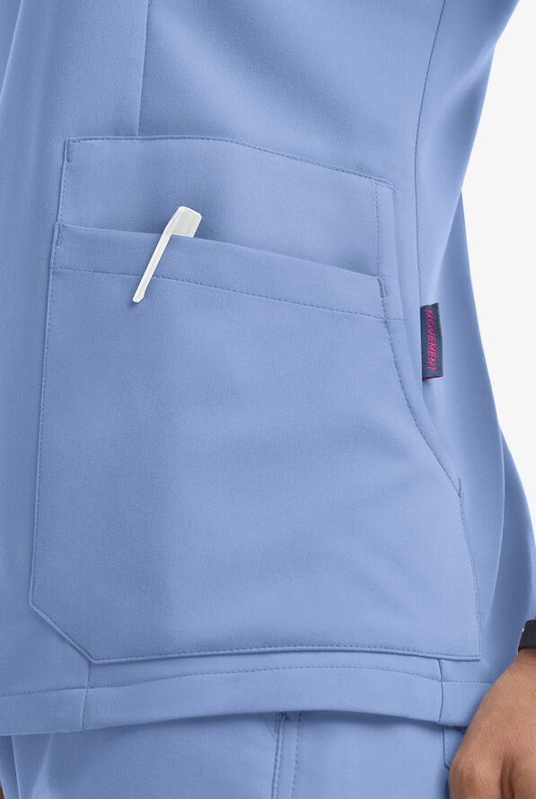 MOVEMENT by Butter-Soft STRETCH Antares Women's 6-Pocket V-Neck Scrub Top - Ceil Blue - 8