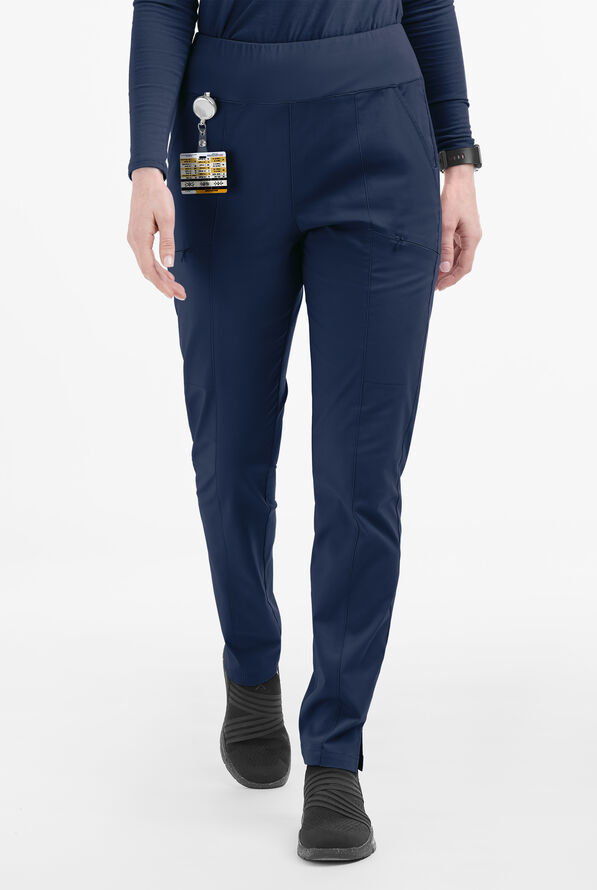 Pantalón médico Butter-Soft de tiro alto con piernas delgadas estilo yoga y 6 bolsillos para mujer - Navy - 1