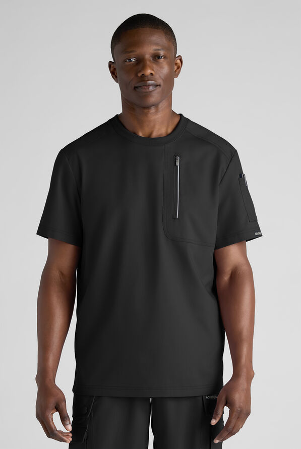 Advantage STRETCH Men's 3-Pocket Crew Neck Scrub Top - Black - 1