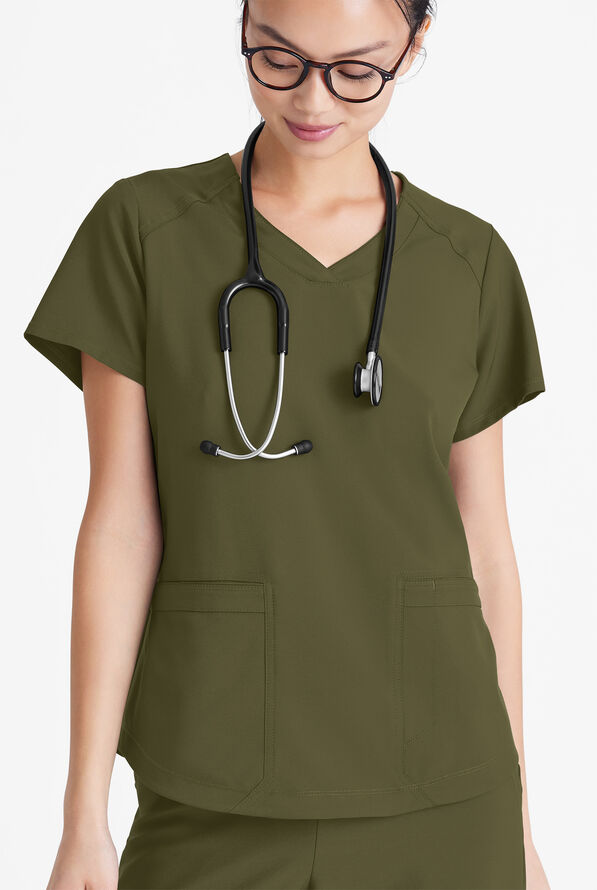 Grey's Anatomy by Barco Evolve STRETCH Rhythm Women's 2-Pocket V-Neck Scrub Top - Fern - 2