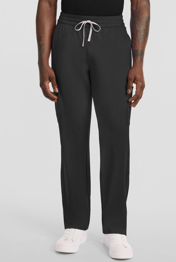 Cherokee Achieve Men's 5-Pocket STRETCH Straight Leg Cargo Knit Scrub Pants - Black - 1