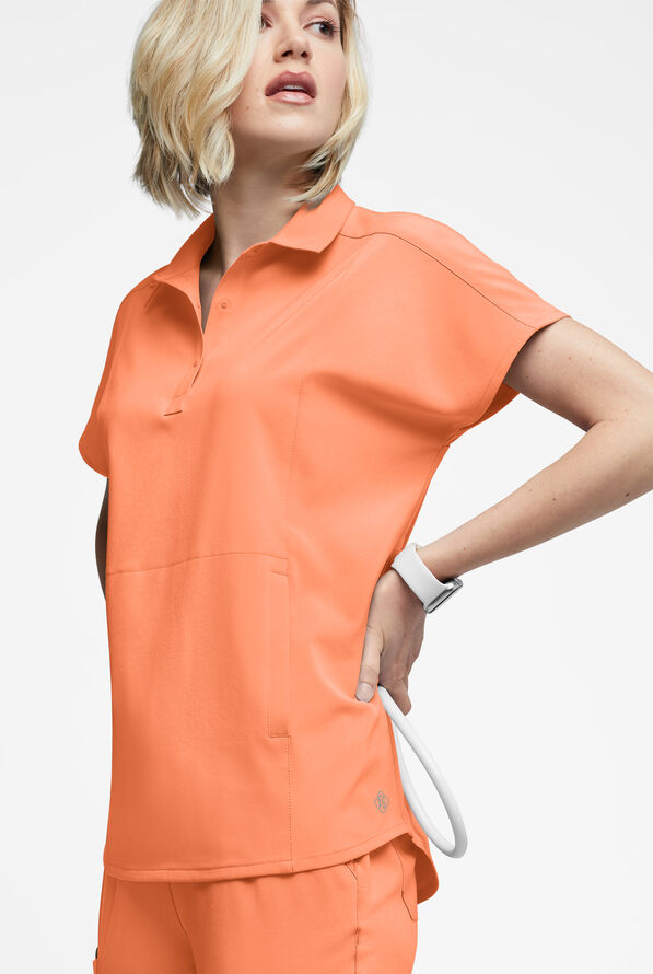 Easy STRETCH LEA Women's 3-Pocket Polo Collar Scrub Top - Coral Haze - 3