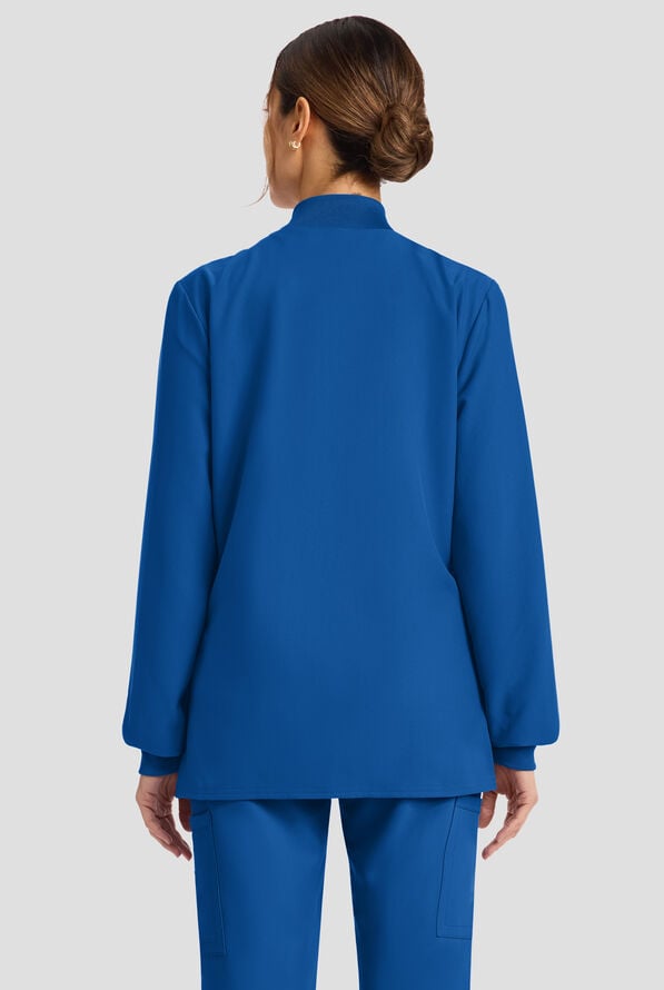 Cherokee Workwear Originals Ultra Women's 2-Pocket Crew Neck Zip Front Scrub Jacket - Royal - 3