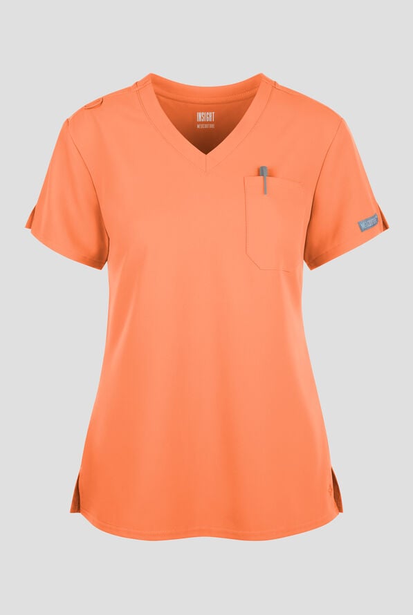 Med Couture Insight Women's 1-Pocket Tuck In V-Neck Scrub Top - Papa Don't Peach - 1