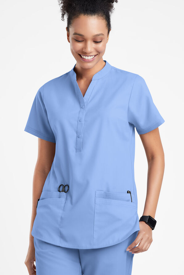 Strictly Scrubs Women's 6-Pocket Mandarin Collar Scrub Top - Ceil Blue - 2