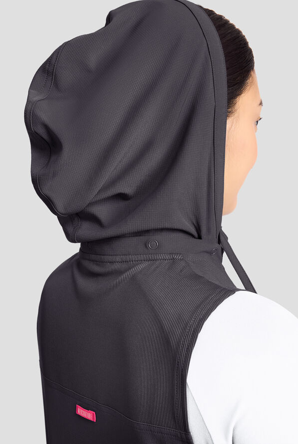 Med Couture Amp Women's 4-Pocket STRETCH Zip Front Removable Hoodie Scrub Vest - Pewter - 5