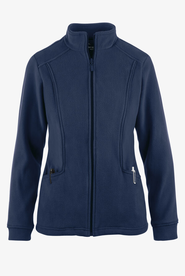 Butter-Soft STRETCH Women's 2-Pocket Zip Front Fleece Scrub Jacket - Navy - 1