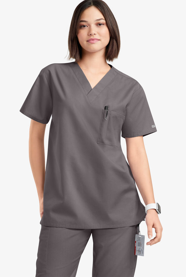 Blusa médica unisx Butter-Soft Originals con cuello en V y 2 bolsillos - Grey Stone - 2