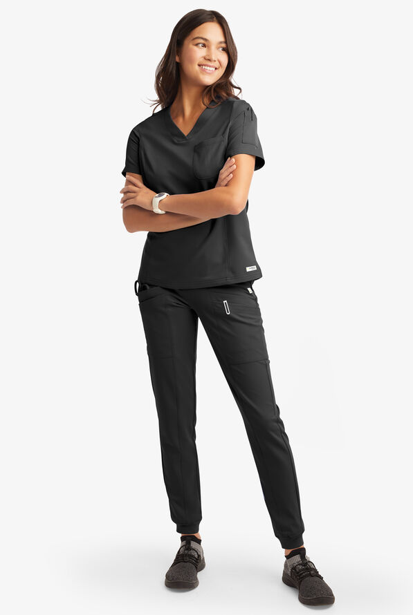 Butter-Soft Women's 3-Pocket V-Neck Tuck-In Scrub Top **Slightly IRREGULAR** - Black - 1