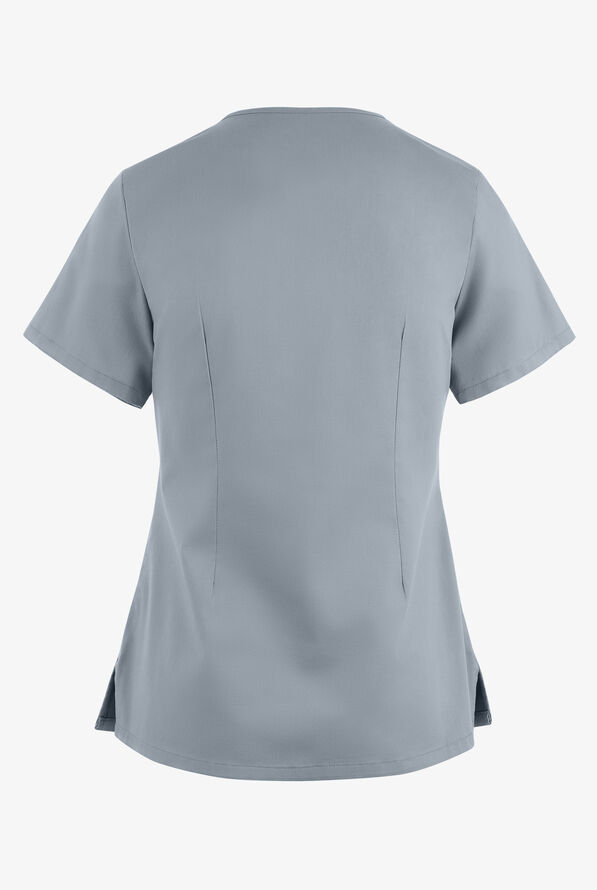 Blusa m&eacute;dica UA Butter-Soft STRETCH con lazos entrecruzados y 4 bolsillos para mujer - Silver - 4