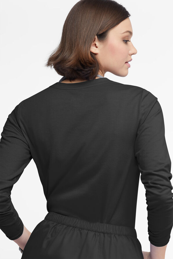 Butter-Soft Originals Women's STRETCH Cotton-Rich Long Sleeve Crew Neck Knit Underscrub - Black - 3