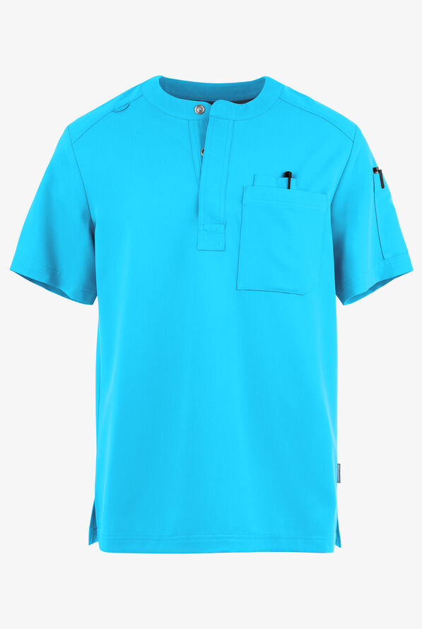 MOVEMENT by Butter-Soft Eclipse Men's 4-Pocket Short Sleeve Henley Scrub Top - Turquoise - 1
