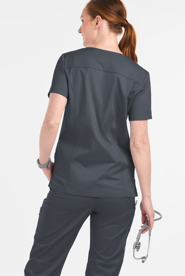 Butter-Soft STRETCH Women's 6-Pocket Crystal Bling Scrub Top - Pewter - 3