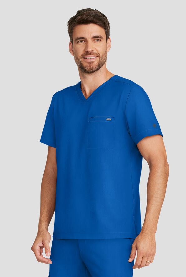 Healing Hands Quest Men's 1-Pocket STRETCH Tuck In V-Neck Scrub Top - Royal - 2