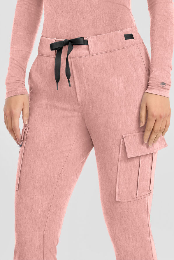 Healing Hands Quest Blair Women's 6-Pocket STRETCH Flare Leg Drawstring Cargo Scrub Pants - Petite - Pink Pearl - 3