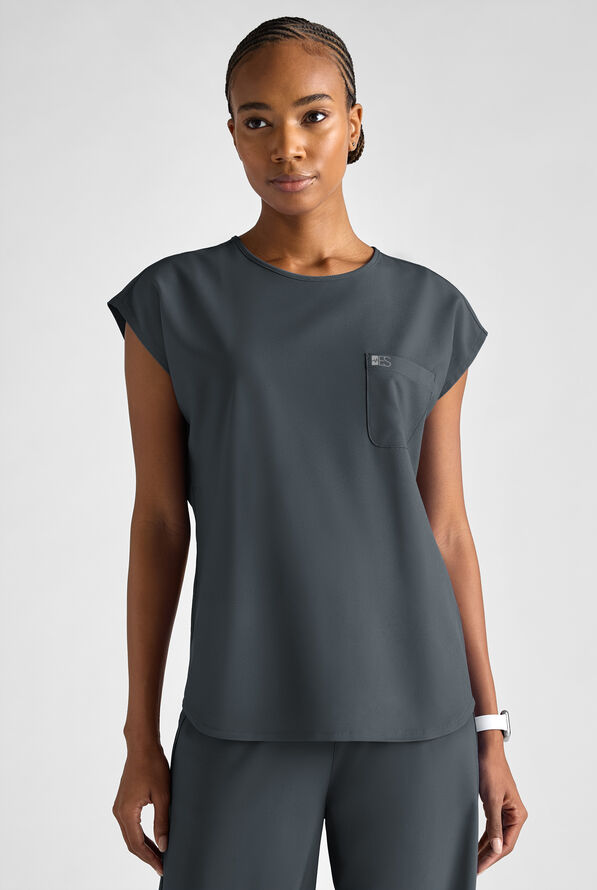 Easy STRETCH Women's Dolman Sleeve Crew Neck Scrub Top - Pewter - 8