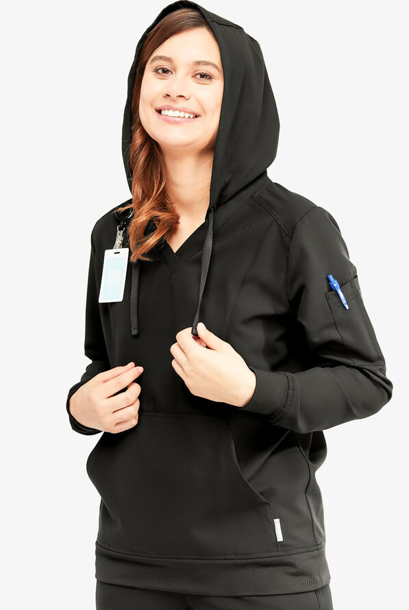 Sudadera médica Keswi con mangas largas y capucha para mujer - Black - 2