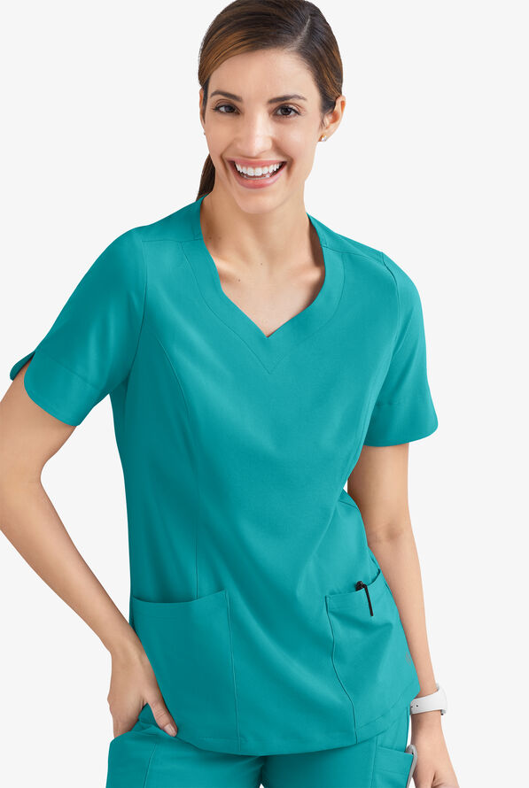 Easy STRETCH Aisha Women's 2-Pocket Sweetheart Neckline Scrub Top - Teal - 5
