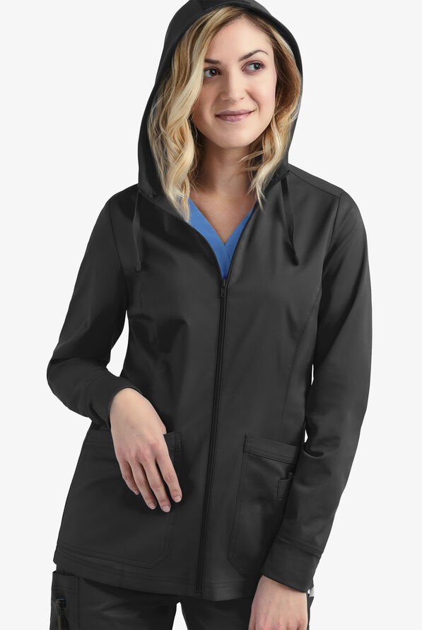 Sudadera m&eacute;dica con capucha abrigada UA Butter-Soft STRETCH con cremallera y 3 bolsillos para mujer - Black - 3