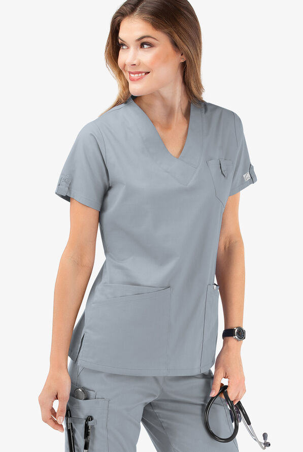 Butter-Soft STRETCH Women's 6-Pocket V-Neck Scrub Top - Silver - 6