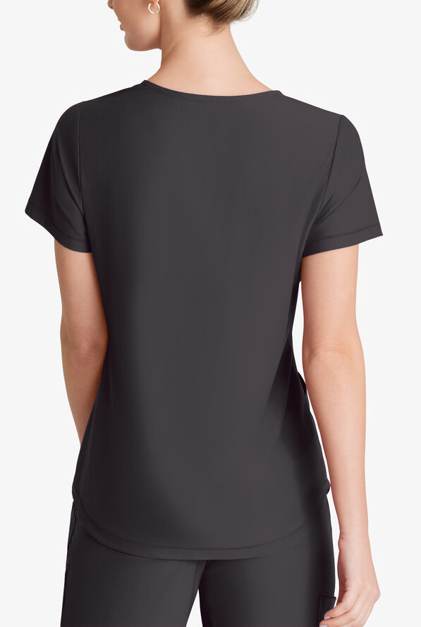 Skechers by Barco Slip-ins Serene Women's 3-Pocket STRETCH Gusset V-Neck Scrub Top - Pewter - 2