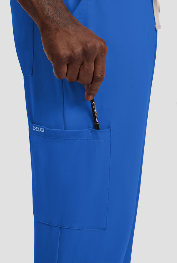 Cherokee Achieve Men's 5-Pocket STRETCH Straight Leg Cargo Knit Scrub Pants - Royal - 2