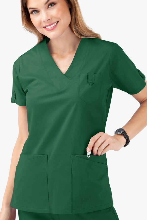 Butter-Soft STRETCH Women's 6-Pocket V-Neck Scrub Top - Hunter - 5