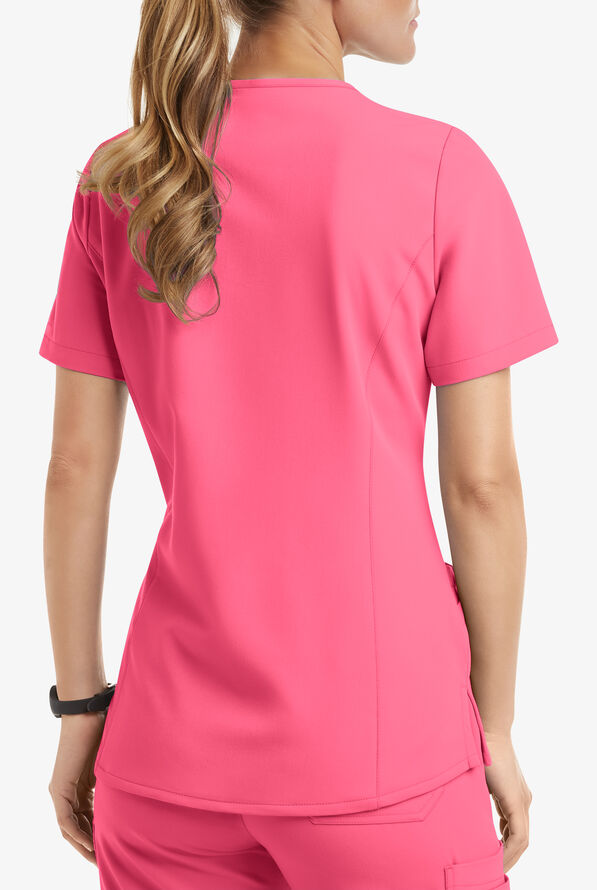 Blusa médica MOVEMENT by Butter-Soft Capella estilo cruzado con 5 bolsillos para mujer - Rose Dusk - 3