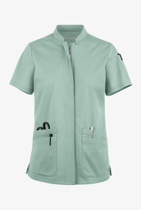 Butter-Soft STRETCH Women's 6-Pocket Collar Neck Zip Front Scrub Top