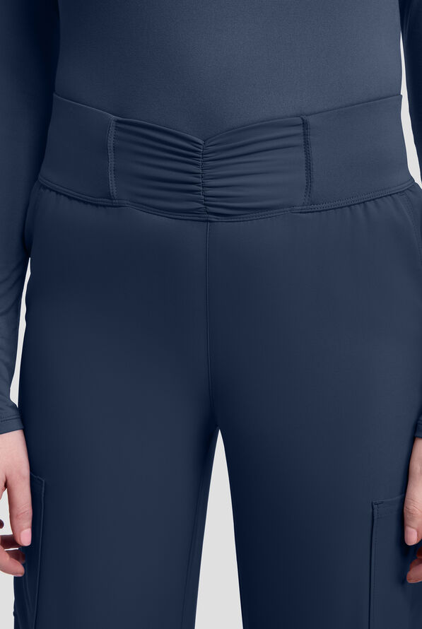 Med Couture Insight Women's 5-Pocket Ruched High Waisted Wide Leg Cargo Scrub Pant - Navy - 3