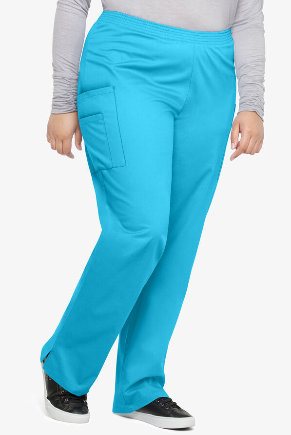Butter-Soft STRETCH Women's 3-Pocket Plus Size Pull On Scrub Pants - Turquoise - 1