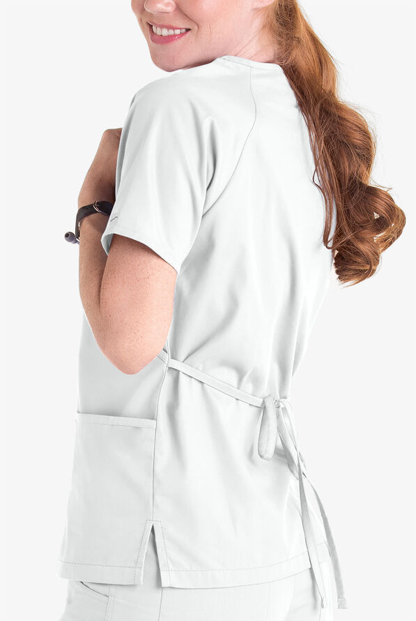 Butter-Soft Core Women's 2-Pocket Solid Mock Wrap Scrub Top - White - 4