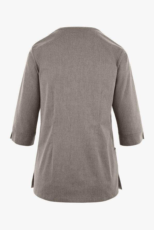 Butter-Soft STRETCH Women's 4-Pocket 3/4" Sleeve Round Neck Scrub Top - Heather Grey - 2