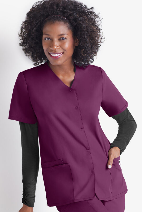 UA Best Buy Scrubs Women's 3-Pocket Snap Front Scrub Top - Wine - 2