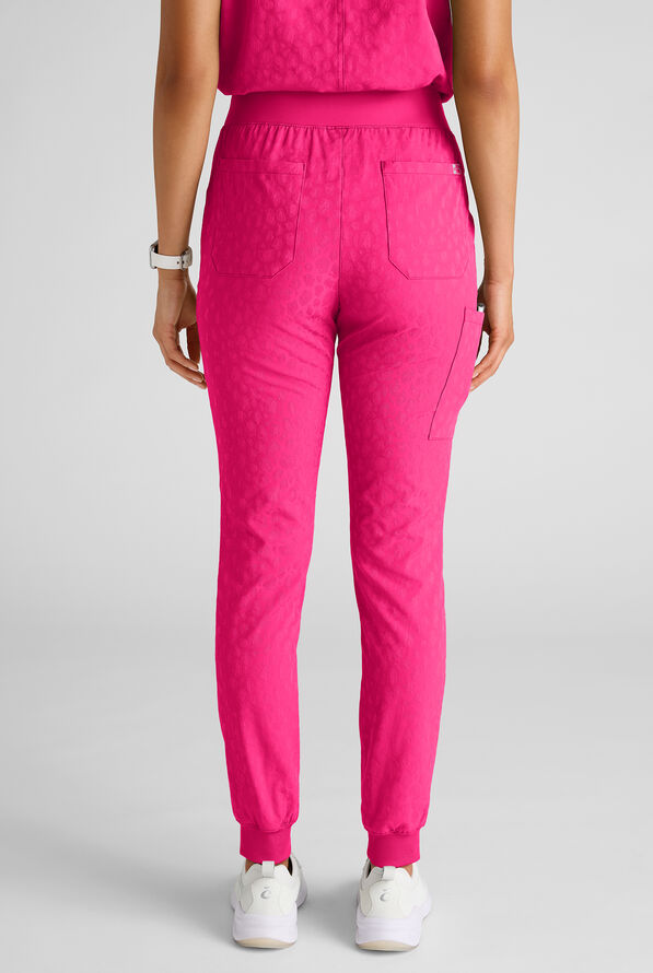 Easy STRETCH Olivia Women's Jacquard 7-Pocket Slim Leg Jogger Scrub Pant - Reactive Pink - 4
