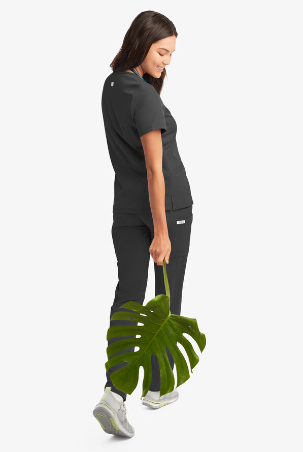 Butter-Soft Women's 5-Pockets Faux Wrap Scrub Top **Slightly IRREGULAR** - Black - 3