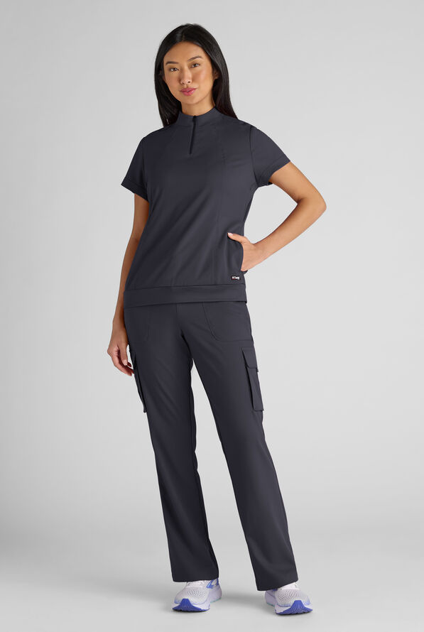 Grey's Anatomy by Barco Emerge Rowen Women's 2-Pocket STRETCH Banded Bottom Zip Scrub Top - Steel Gray - 7
