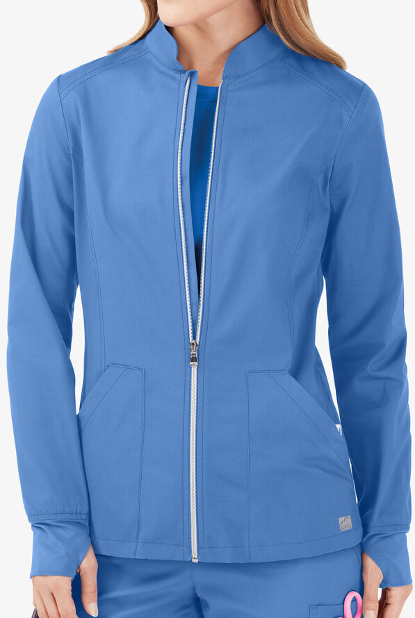 Butter-Soft STRETCH Women's 3-Pocket Zip Front Scrub Jacket - Ceil Blue - 2
