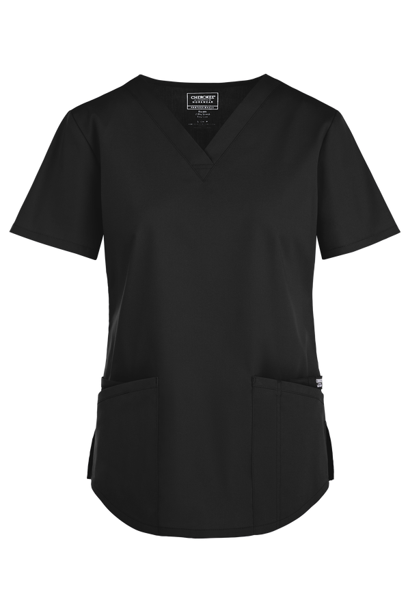 Cherokee Workwear Professionals Women's 3-Pocket STRETCH V-Neck Scrub Top - Black - 1