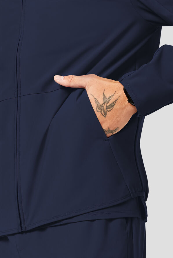 Infinity Pursuit Men's 3-Pocket STRETCH Front Zip Warm-Up Scrub Jacket - Navy - 3