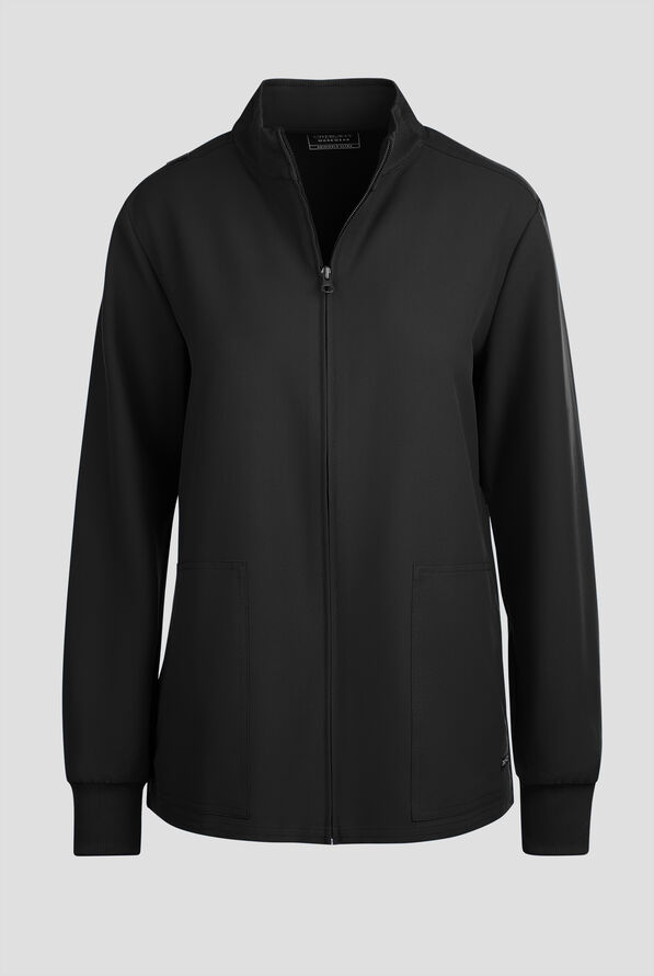 Cherokee Workwear Originals Ultra Women's 2-Pocket Crew Neck Zip Front Scrub Jacket - Black - 1